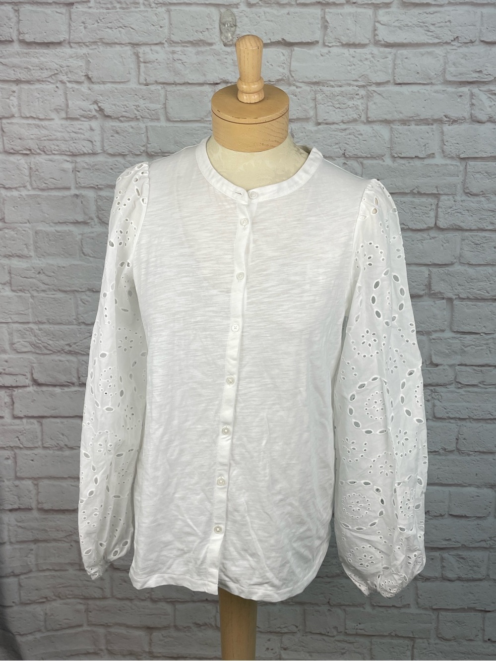 Boden White Cotton Button Down Eyelet Blouse Size 8